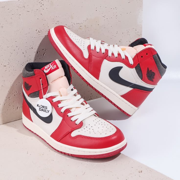 Red and white Air Jordan 1 high-top sneakers