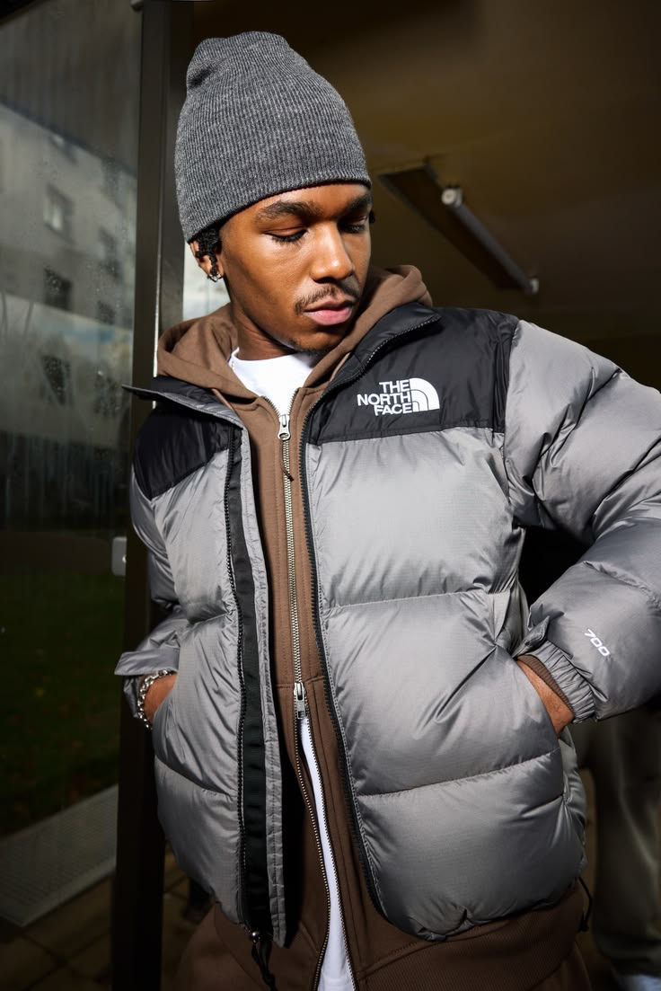 Silver puffer jacket styled for the street